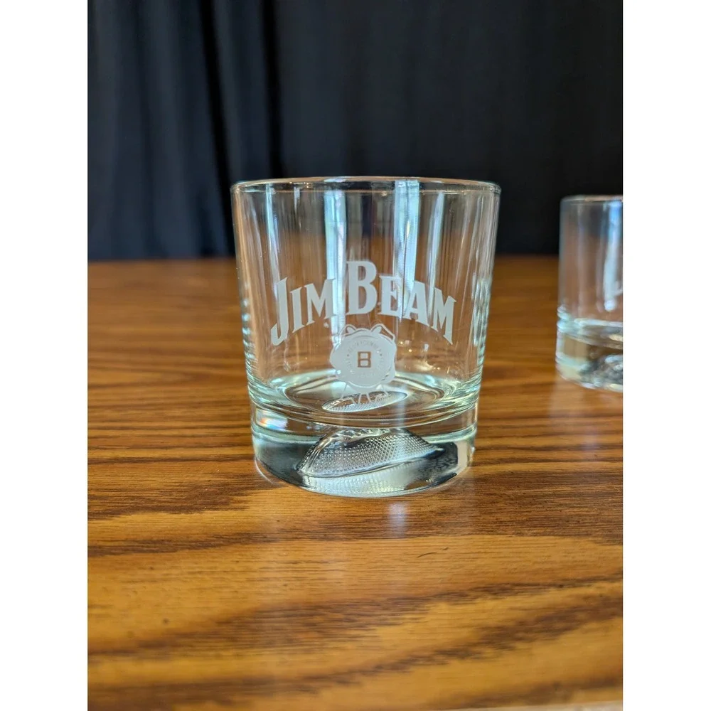 Jim Beam Whiskey Glasses Set 3 Clear 2 Football & Golf Base Etched Logo